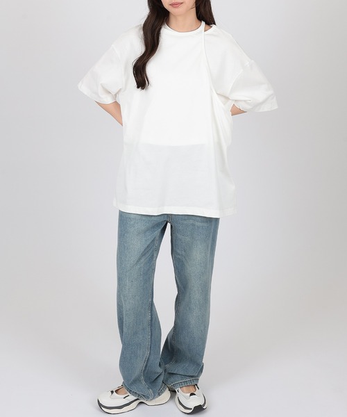 SUWDEE（スーディー）の「asymmetry layered cut tops（Tシャツ/カットソー・レディース・ブラック/ホワイト・FREE）」の2枚目の写真