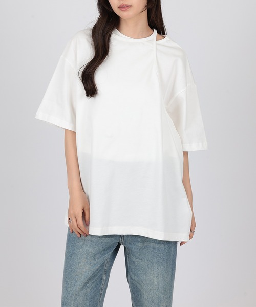 SUWDEE（スーディー）の「asymmetry layered cut tops（Tシャツ/カットソー・レディース・ブラック/ホワイト・FREE）」の6枚目の写真