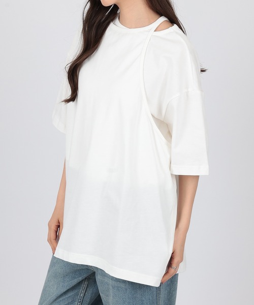 SUWDEE（スーディー）の「asymmetry layered cut tops（Tシャツ/カットソー・レディース・ブラック/ホワイト・FREE）」の9枚目の写真