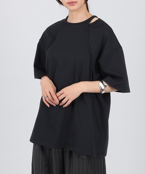 SUWDEE（スーディー）の「asymmetry layered cut tops（Tシャツ/カットソー・レディース・ブラック/ホワイト・FREE）」の11枚目の写真