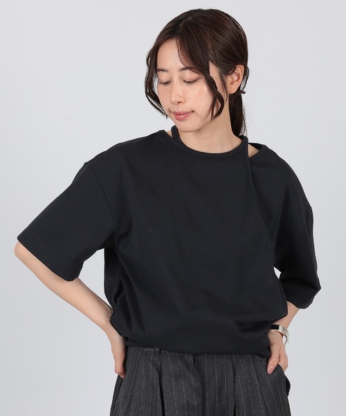 SUWDEE（スーディー）の「asymmetry layered cut tops（Tシャツ/カットソー・レディース・ブラック/ホワイト・FREE）」の13枚目の写真