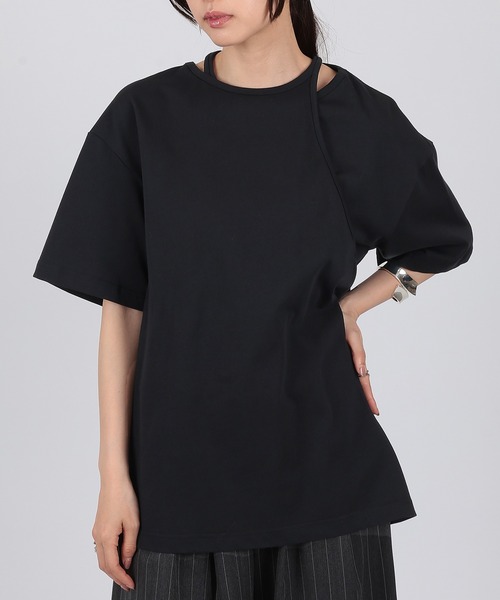 SUWDEE（スーディー）の「asymmetry layered cut tops（Tシャツ/カットソー・レディース・ブラック/ホワイト・FREE）」の14枚目の写真