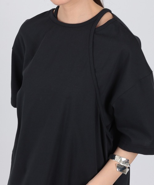 SUWDEE（スーディー）の「asymmetry layered cut tops（Tシャツ/カットソー・レディース・ブラック/ホワイト・FREE）」の16枚目の写真