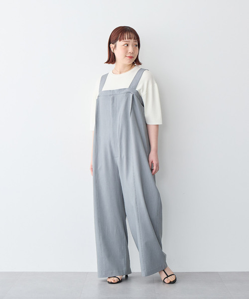 anyfee(エニフィー)の「【anyfee/プラスサイズ】ストレッチタック入りワイドサロペット◆新色追加◆(サロペット/オーバーオール・レディース・ブラック/グレー/チャコール・4L/5L/LL/3L/4L2/3L2/5L2/LL2/4L1/3L1/5L1/LL1)」の4枚目の写真