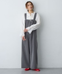 【anyfee/プラスサイズ】ストレッチタック入りワイドサロペット◆新色追加◆