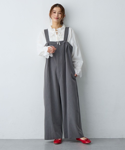 Bibiy グレー サロペット サイズF セール】【anyfee/プラスサイズ】ストレッチタック入りワイド