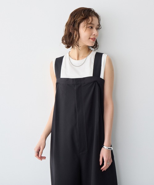 定番の中古商品 anyfee/プラスサイズ】タック入りワイドサロペット《接触冷感 サロペット・オーバーオール・オールインワン