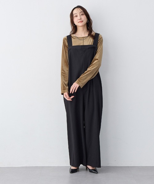 anyfee/プラスサイズ】タック入りワイドサロペット《接触冷感