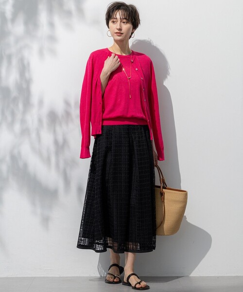 23区 L(ニジュウサンクオオキイサイズ)の「【洗える】Broche チェックレース スカート(スカート・レディース・ブラック系/ダークブラウン系・50/48/46/44)」の12枚目の写真