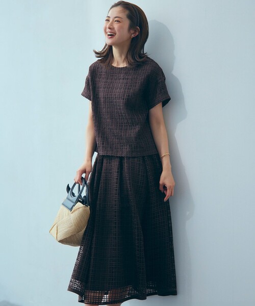 23区 L(ニジュウサンクオオキイサイズ)の「【洗える】Broche チェックレース スカート(スカート・レディース・ブラック系/ダークブラウン系・50/48/46/44)」の14枚目の写真