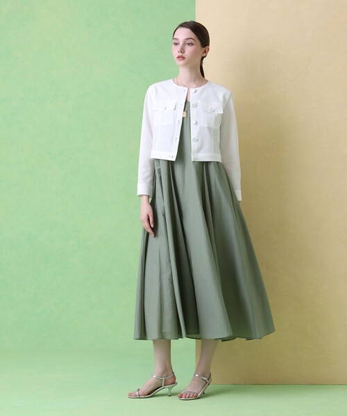 完売☆ANAYIサッカーストレッチクロップドブルゾンノーカラージャケット