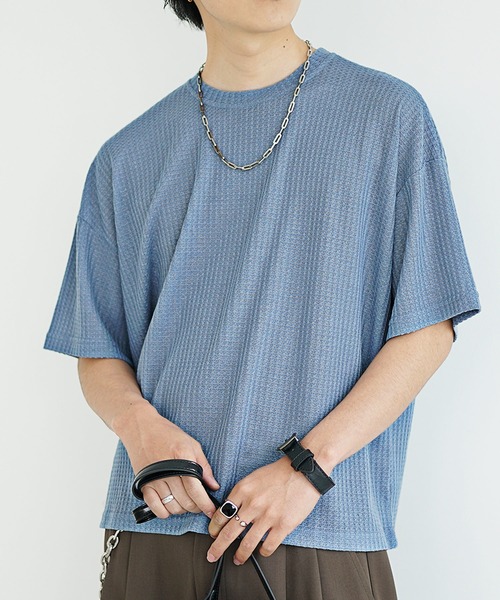 MinoriTY(マイノリティ)の「【MinoriTY】ソフトワッフルショート丈ハーフスリーブTシャツ メンズ 短丈Tシャツ 春服 半袖Tシャツ(Tシャツ/カットソー・メンズ・ライトグレー/ブルー・S/M/L)」の8枚目の写真