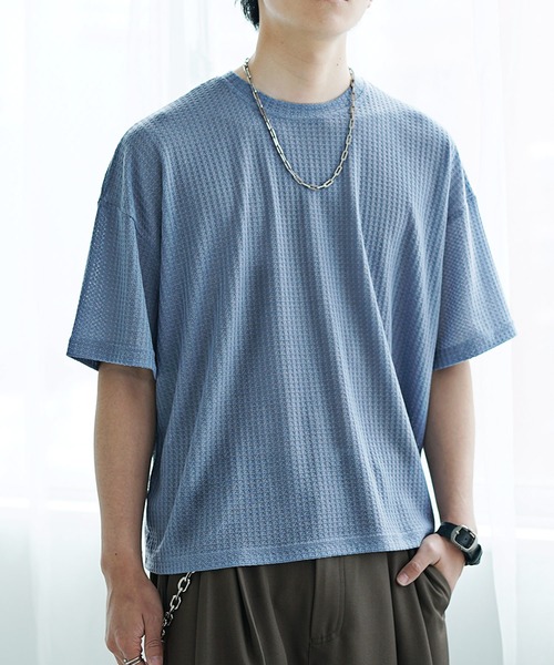 MinoriTY(マイノリティ)の「【MinoriTY】ソフトワッフルショート丈ハーフスリーブTシャツ メンズ 短丈Tシャツ 春服 半袖Tシャツ(Tシャツ/カットソー・メンズ・ライトグレー/ブルー・S/M/L)」の7枚目の写真