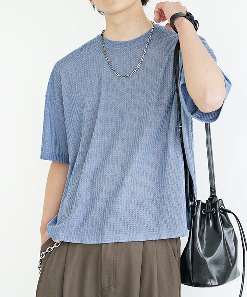 MinoriTY(マイノリティ)の「【MinoriTY】ソフトワッフルショート丈ハーフスリーブTシャツ メンズ 短丈Tシャツ 春服 半袖Tシャツ(Tシャツ/カットソー・メンズ・ライトグレー/ブルー・S/M/L)」の9枚目の写真