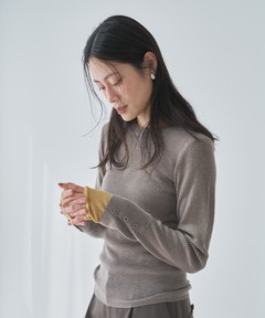 レイヤード袖配色クルーネックニット