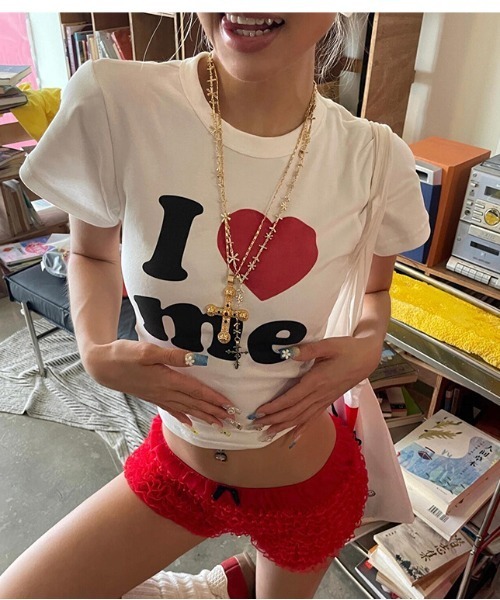 gossip!ロサンゼルス(ゴシップロサンゼルス)の「Y2K ハート 半袖Tシャツ(Tシャツ/カットソー・レディース・ホワイト・FREE)」の13枚目の写真