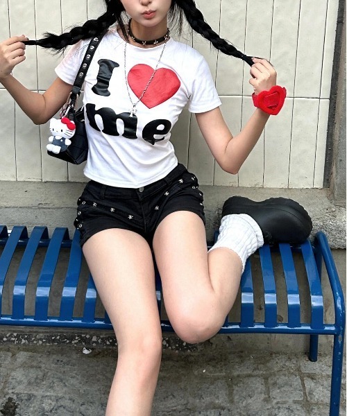 gossip!ロサンゼルス(ゴシップロサンゼルス)の「Y2K ハート 半袖Tシャツ(Tシャツ/カットソー・レディース・ホワイト・FREE)」の7枚目の写真