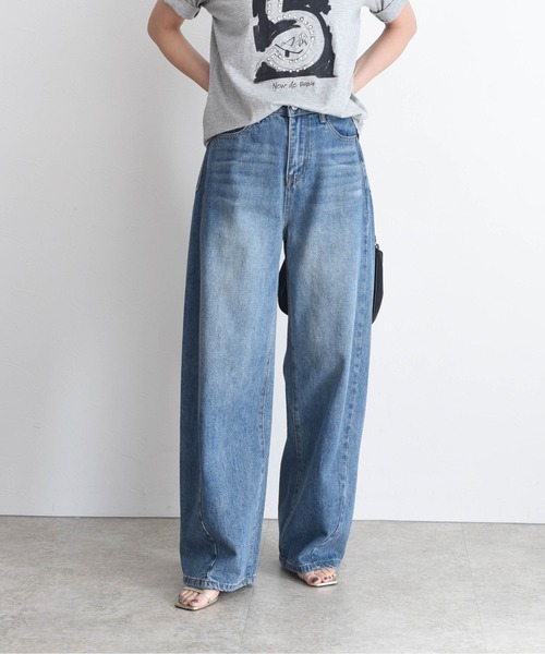 新品　今季　新作　エイミーロウ　リメイクカーブデニムパンツ　ブルー リメイクカーブデニムパンツ（デニムパンツ）｜Eimee Law