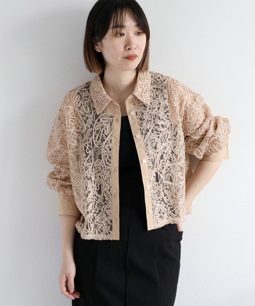 cepo（セポ）の「〈セットアップ対応〉ロープ刺繍シアーシャツブラウス（シャツ/ブラウス・レディース・ベージュ/ブラック/オフホワイト・M）」の3枚目の写真