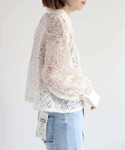 cepo（セポ）の「〈セットアップ対応〉ロープ刺繍シアーシャツブラウス（シャツ/ブラウス・レディース・ベージュ/ブラック/オフホワイト・M）」の12枚目の写真