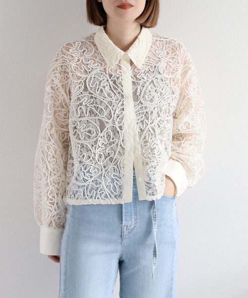 cepo（セポ）の「〈セットアップ対応〉ロープ刺繍シアーシャツブラウス（シャツ/ブラウス・レディース・ベージュ/ブラック/オフホワイト・M）」の13枚目の写真