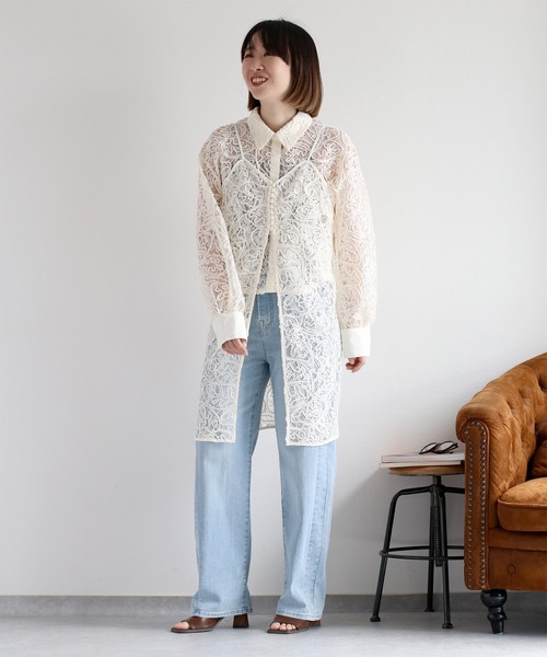 cepo（セポ）の「〈セットアップ対応〉ロープ刺繍シアーシャツブラウス（シャツ/ブラウス・レディース・ベージュ/ブラック/オフホワイト・M）」の4枚目の写真