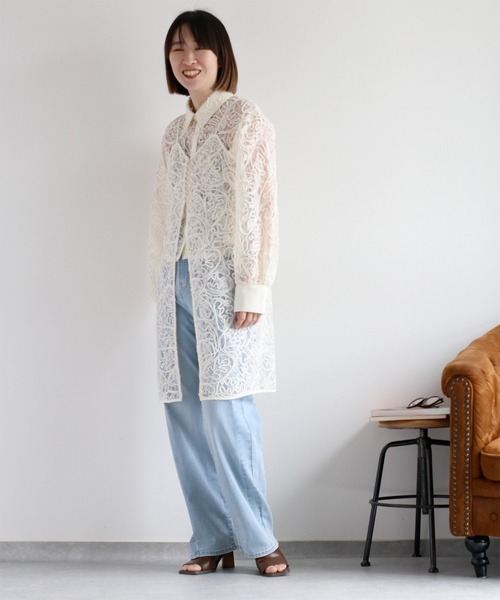 cepo（セポ）の「〈セットアップ対応〉ロープ刺繍シアーシャツブラウス（シャツ/ブラウス・レディース・ベージュ/ブラック/オフホワイト・M）」の8枚目の写真