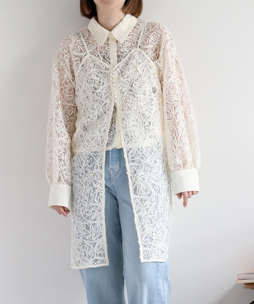 cepo（セポ）の「〈セットアップ対応〉ロープ刺繍シアーシャツブラウス（シャツ/ブラウス・レディース・ベージュ/ブラック/オフホワイト・M）」の14枚目の写真