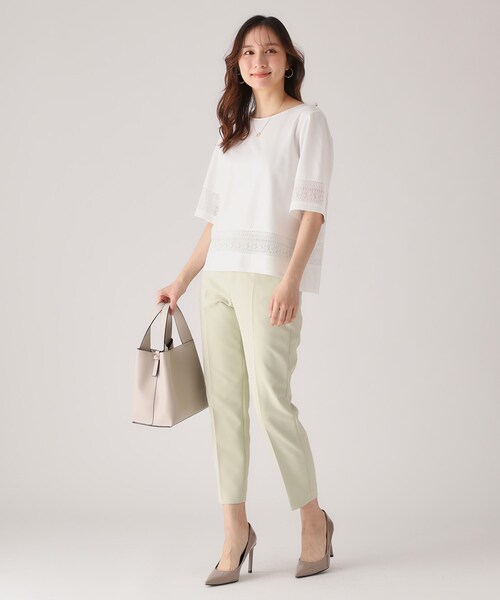 COUP DE CHANCE（クードシャンス）の「【洗える／日本製】レース使いジャージトップス（Tシャツ/カットソー・レディース・ライトオレンジ系/ホワイト/ネイビー・34/36/38/40）」の7枚目の写真