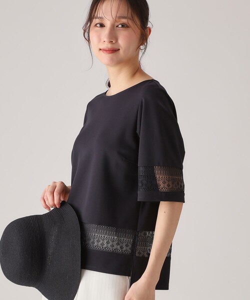 COUP DE CHANCE（クードシャンス）の「【洗える／日本製】レース使いジャージトップス（Tシャツ/カットソー・レディース・ライトオレンジ系/ホワイト/ネイビー・34/36/38/40）」の13枚目の写真