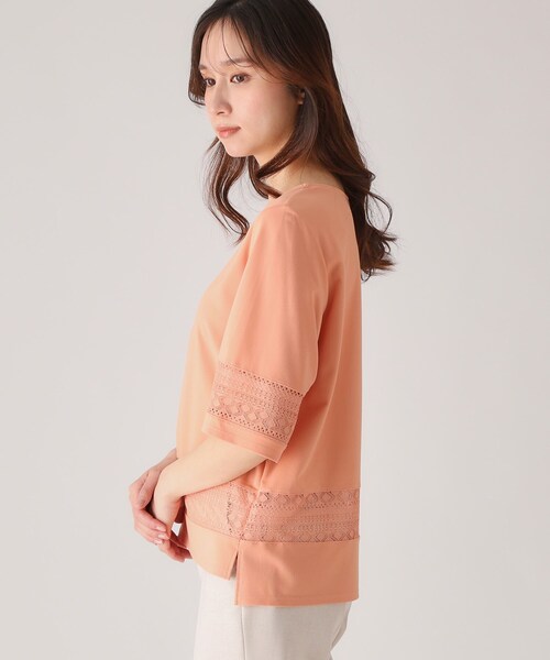 COUP DE CHANCE（クードシャンス）の「【洗える／日本製】レース使いジャージトップス（Tシャツ/カットソー・レディース・ライトオレンジ系/ホワイト/ネイビー・34/36/38/40）」の17枚目の写真
