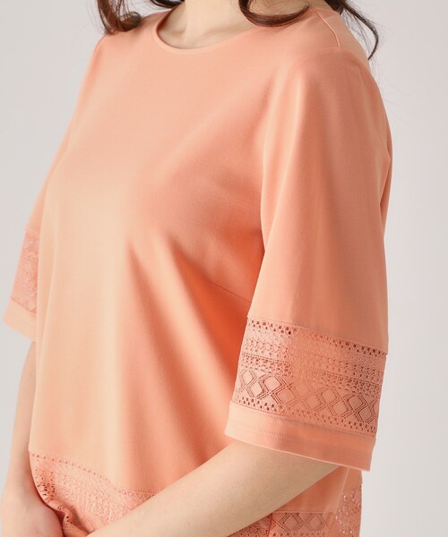 COUP DE CHANCE（クードシャンス）の「【洗える／日本製】レース使いジャージトップス（Tシャツ/カットソー・レディース・ライトオレンジ系/ホワイト/ネイビー・34/36/38/40）」の20枚目の写真