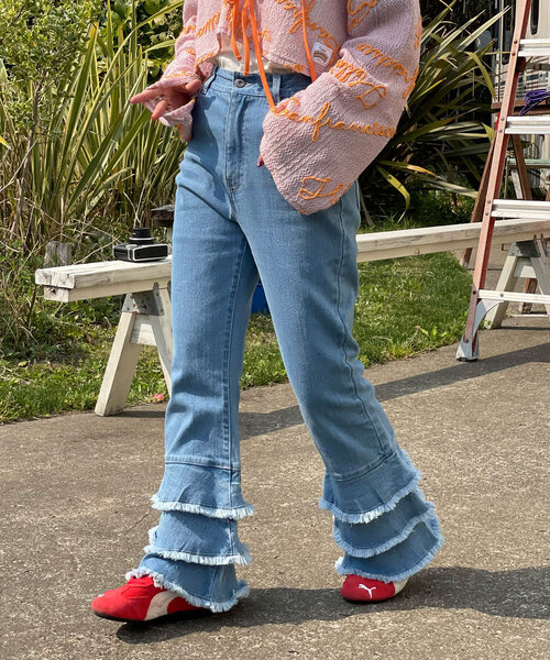 HELLO.SANFRANCISCO/ハローサンフランシスコ】裾フリルフレアデニム