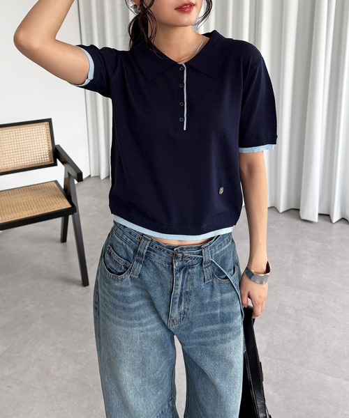 ポロシャツ ポロ Sheer Knitted Polo Shirt／シアーニットポロシャツ レディース セール】sheer polo knit / シアーポロニット（ポロシャツ