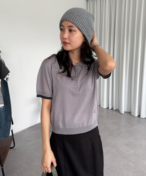 MUHET(ミュエータ)の「sheer polo knit / シアーポロニット(ポロシャツ・レディース・カーキ/グレー/ネイビー/イエロー・FREE)」の1枚目の写真