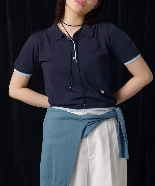 MUHET(ミュエータ)の「sheer polo knit / シアーポロニット(ポロシャツ・レディース・カーキ/グレー/ネイビー/イエロー・FREE)」の9枚目の写真