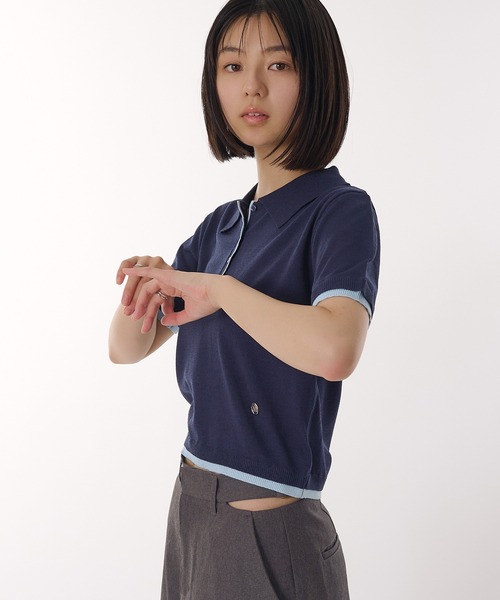 MUHET(ミュエータ)の「sheer polo knit / シアーポロニット(ポロシャツ・レディース・カーキ/グレー/ネイビー/イエロー・FREE)」の17枚目の写真