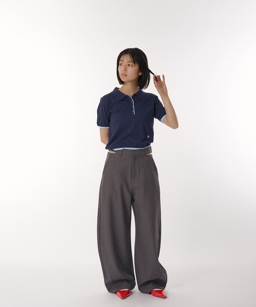 MUHET(ミュエータ)の「sheer polo knit / シアーポロニット(ポロシャツ・レディース・カーキ/グレー/ネイビー/イエロー・FREE)」の19枚目の写真