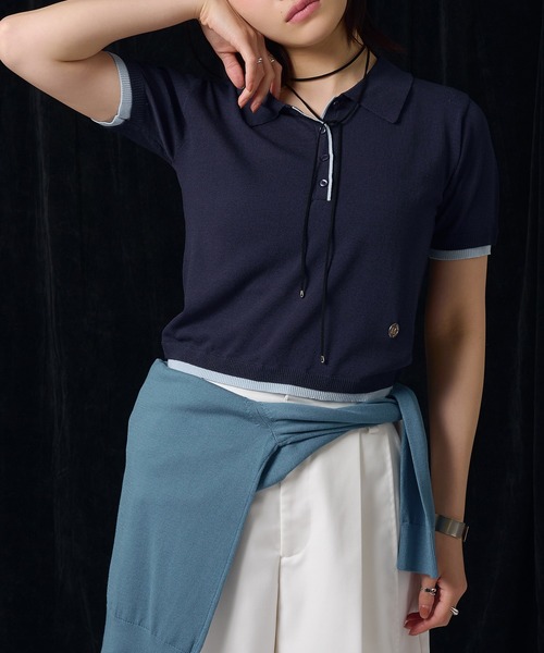 MUHET(ミュエータ)の「sheer polo knit / シアーポロニット(ポロシャツ・レディース・カーキ/グレー/ネイビー/イエロー・FREE)」の10枚目の写真