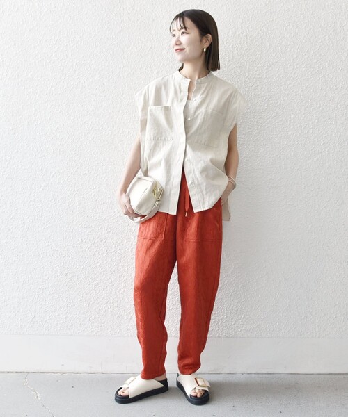 SHIPS any(シップス エニィ)の「SHIPS any:〈洗濯機可能〉サテン ジャカード テーパード イージー パンツ(その他パンツ・レディース・レンガ/ブラック・ONE SIZE)」の8枚目の写真