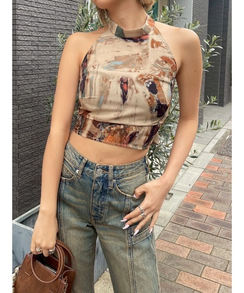 EVRIS（エヴリス）の「バックリボンホルターネックトップス（Tシャツ/カットソー・レディース・ネイビー/ブラウン/ブラック/マスタード・FREE）」の7枚目の写真