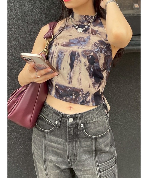 EVRIS（エヴリス）の「バックリボンホルターネックトップス（Tシャツ/カットソー・レディース・ネイビー/ブラウン/ブラック/マスタード・FREE）」の19枚目の写真