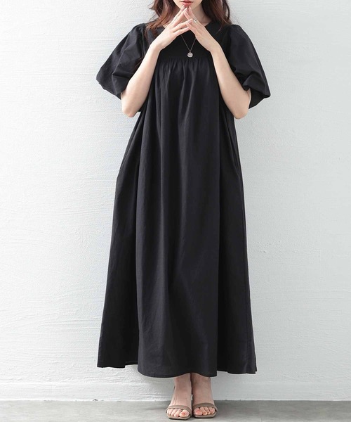 Sawa a la mode(サワアラモード)の「ボリューム袖コットンワンピース(ワンピース・レディース・ブルー/ブラック・FREE)」の1枚目の写真