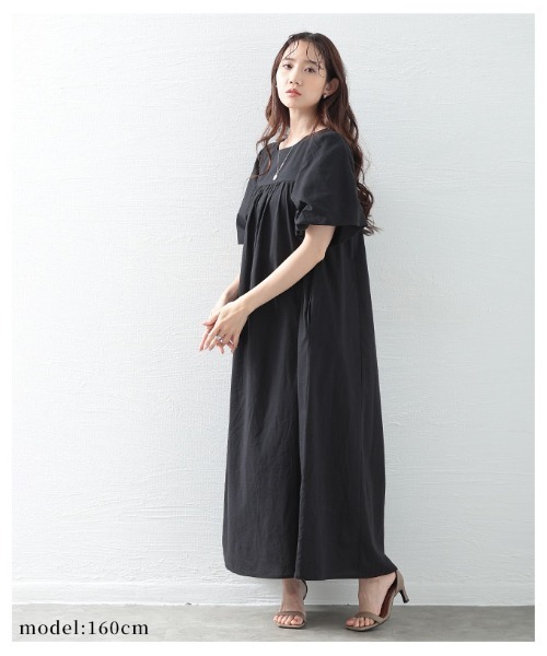 Sawa a la mode(サワアラモード)の「ボリューム袖コットンワンピース(ワンピース・レディース・ブルー/ブラック・FREE)」の5枚目の写真