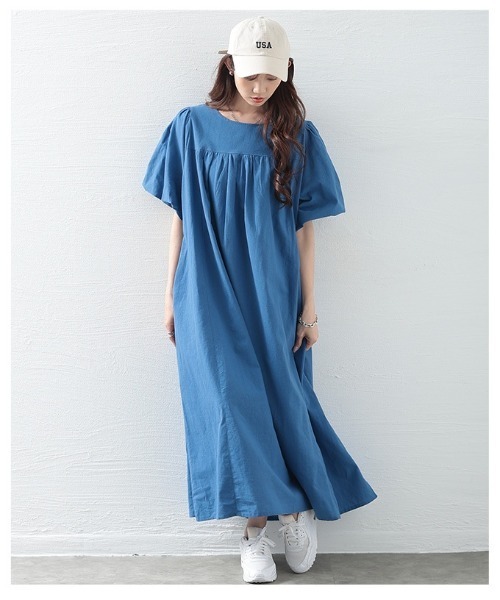 Sawa a la mode(サワアラモード)の「ボリューム袖コットンワンピース(ワンピース・レディース・ブルー/ブラック・FREE)」の17枚目の写真