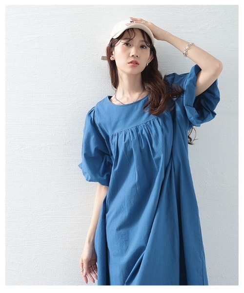 Sawa a la mode(サワアラモード)の「ボリューム袖コットンワンピース(ワンピース・レディース・ブルー/ブラック・FREE)」の20枚目の写真