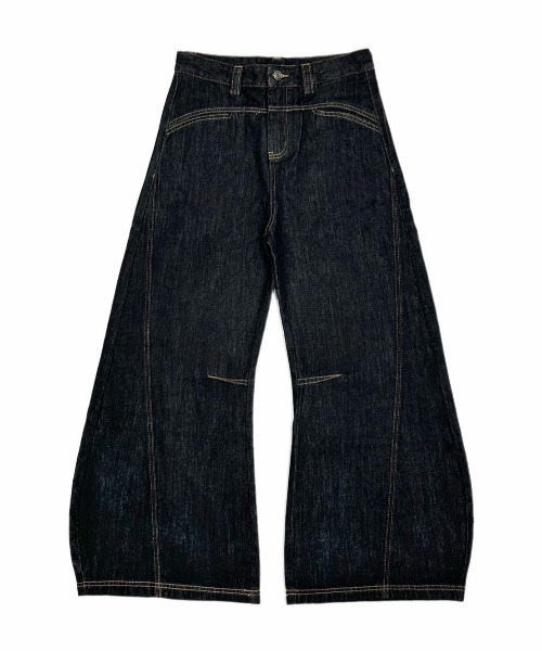 デニム・ジーパン OVERFIT STITCH DENIM PANTS BLACK Chikashitsu +】lilting stitch curve denim pants
