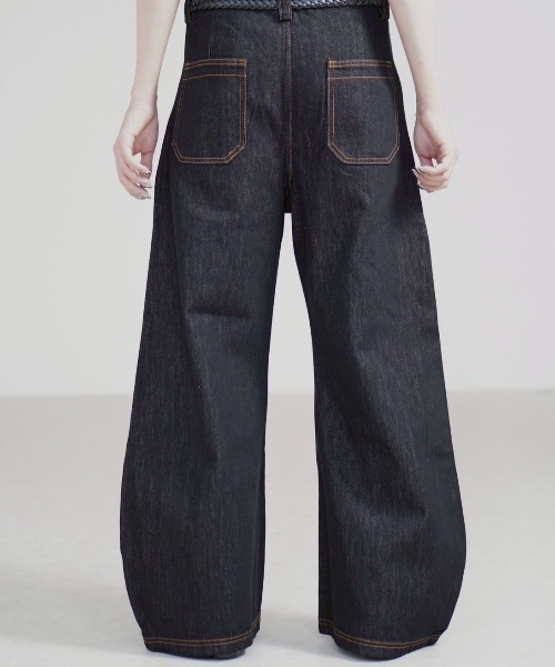 デニム・ジーパン HUECLOSET stitch denim Pants Chikashitsu +】lilting stitch curve denim pants