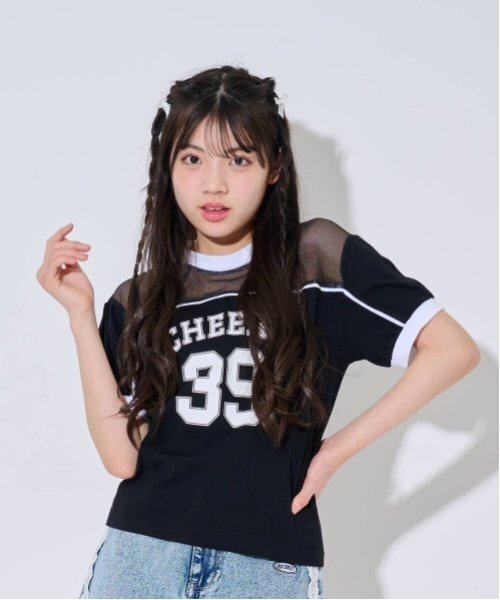 Bibiy.チュール切り替え 半袖Tシャツ グレー ブラックサンプル品 セール】チュール切替Tシャツ（Tシャツ/カットソー）｜by LOVEiT（バイ
