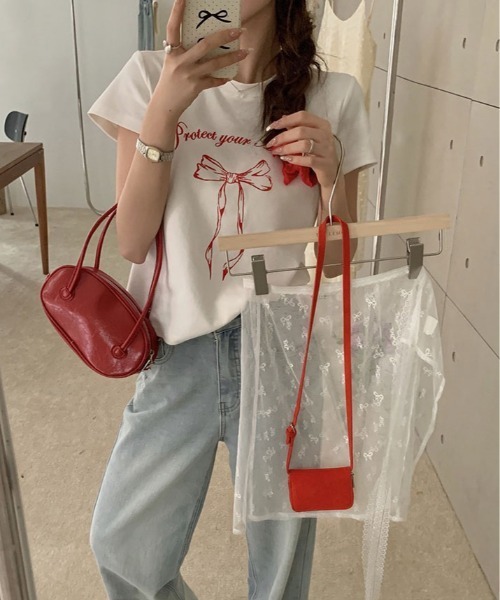 kirakiraShop(キラキラショップ)の「リボン プリント Tシャツ 半袖(Tシャツ/カットソー・レディース・ブラック/ホワイト・M/L)」の6枚目の写真